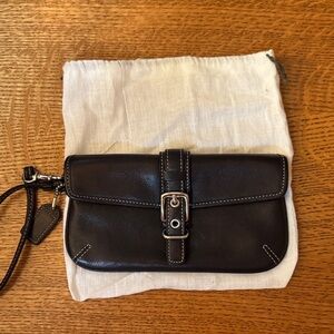 Vintage black leather Coach wristlet